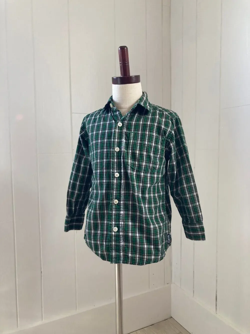 Oshkosh Boys Green Plaid Buttondown, Size 5